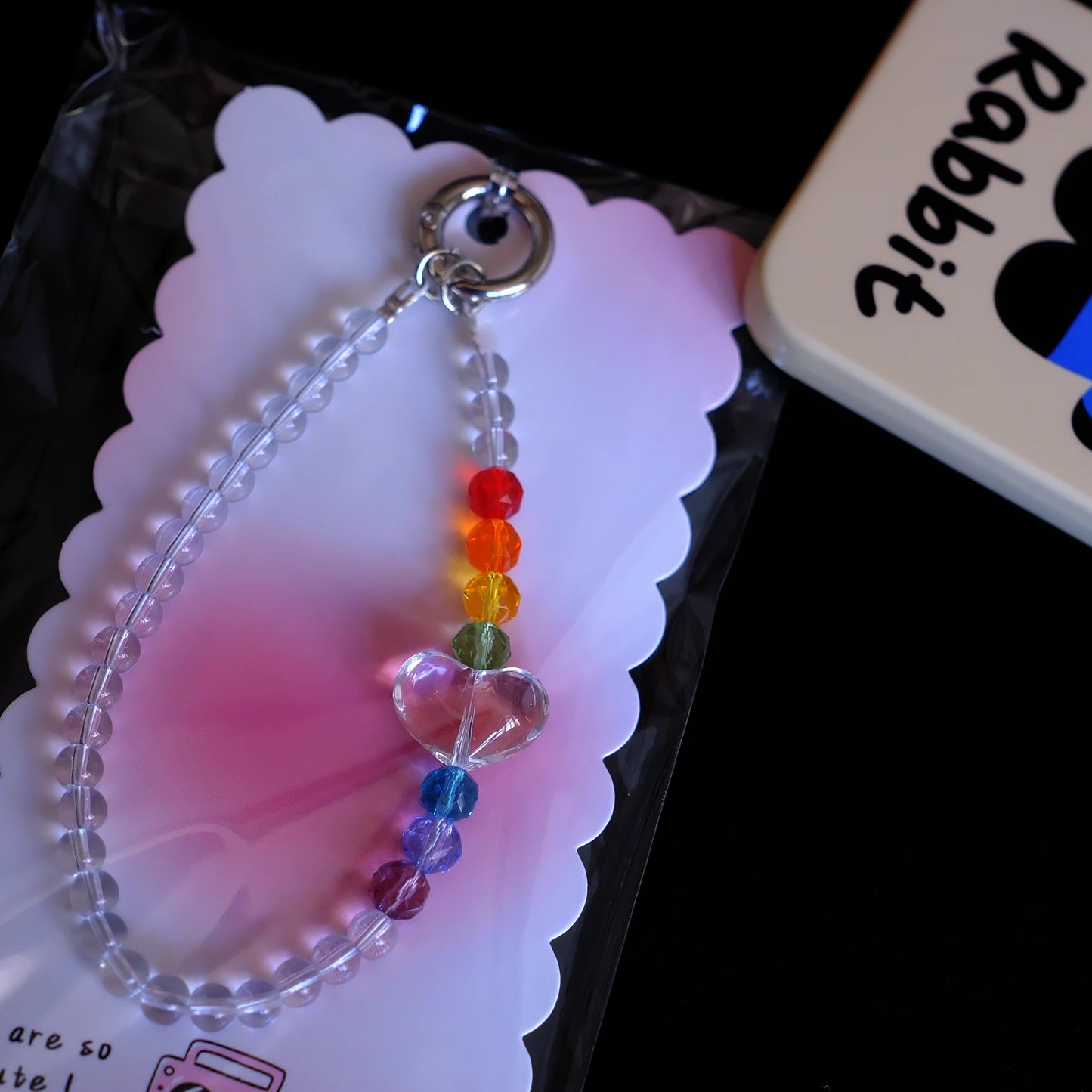 Rainbow Heart Beaded original handmade phone charms and straps with socialite and fairy style and auspicious meanings