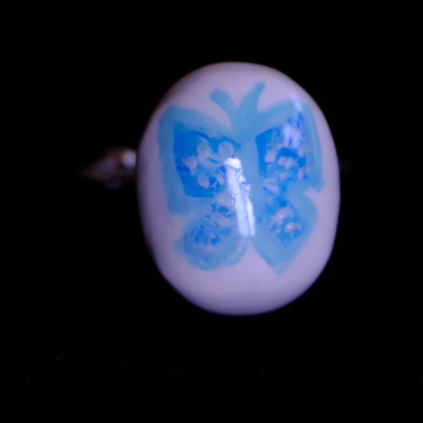 Hand-Painted Blue Butterfly Adjustable Ring/hand-drawn ring/handmade ring