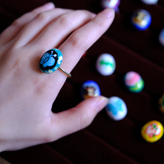 Hand-Painted Butterfly Adjustable Ring/hand-drawn ring/handmade ring