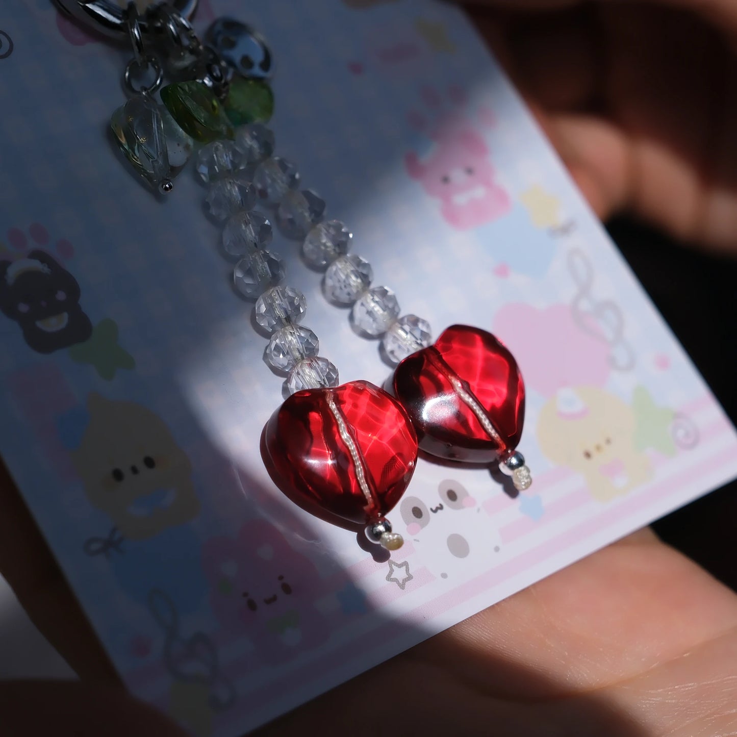 Glass Heart Charm Keychain/original handmade phone charms and straps with cute style