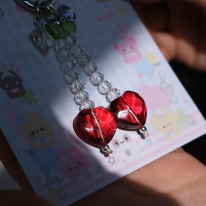 Glass Heart Charm Keychain/original handmade phone charms and straps with cute style
