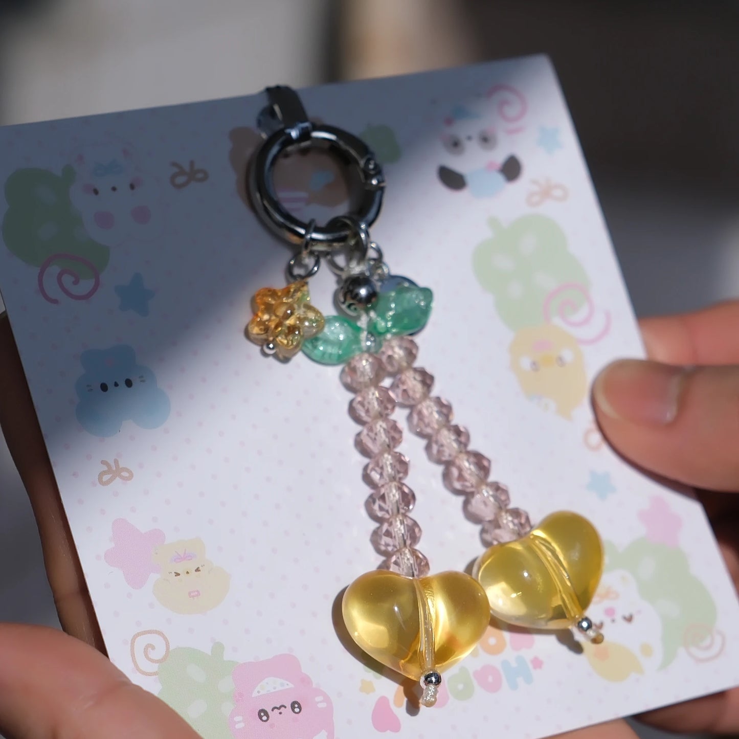 Glass Heart Charm Keychain/original handmade phone charms and straps with cute style