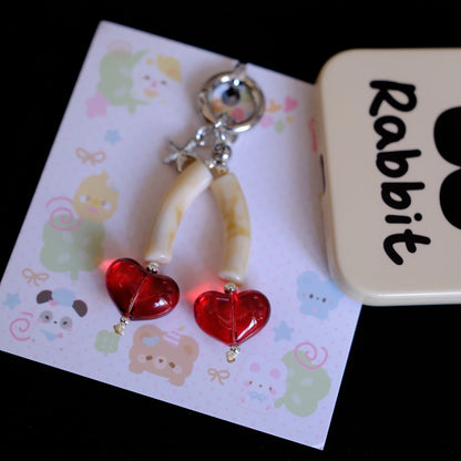 Glass Heart Charm Keychain/original handmade phone charms and straps with cute style
