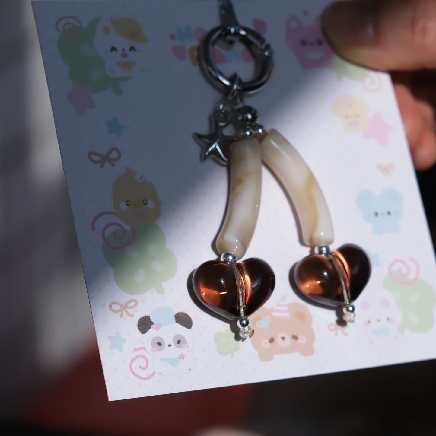 Glass Heart Charm Keychain/original handmade phone charms and straps with cute style