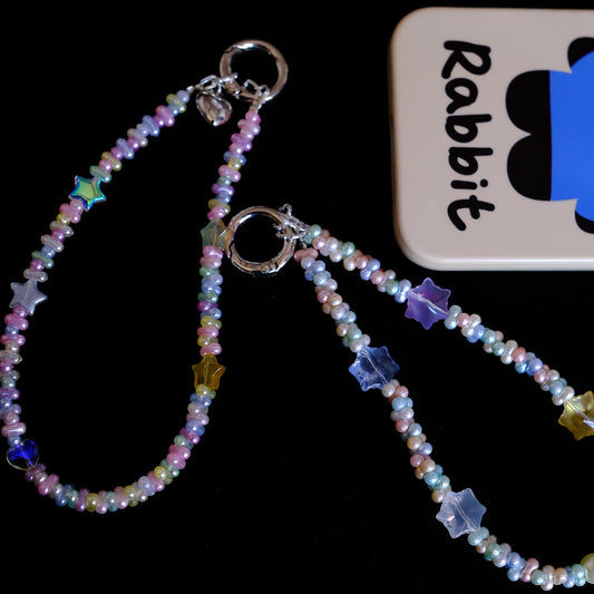 Pastel Rainbow Star Beaded original handmade phone charms and straps with socialite and fairy style