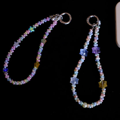 Pastel Rainbow Star Beaded original handmade phone charms and straps with socialite and fairy style