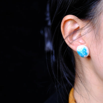 F136 titanium alloy Blue Butterfly on White original hand painted studs/hand-drawn/handmade