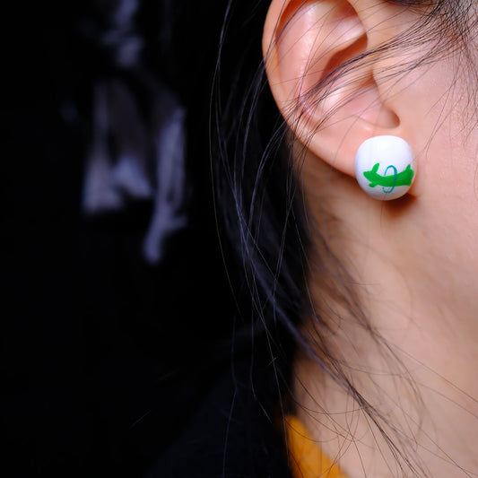 F136 titanium alloy Green dogs on White stud/original hand painted studs/hand-drawn/handmade