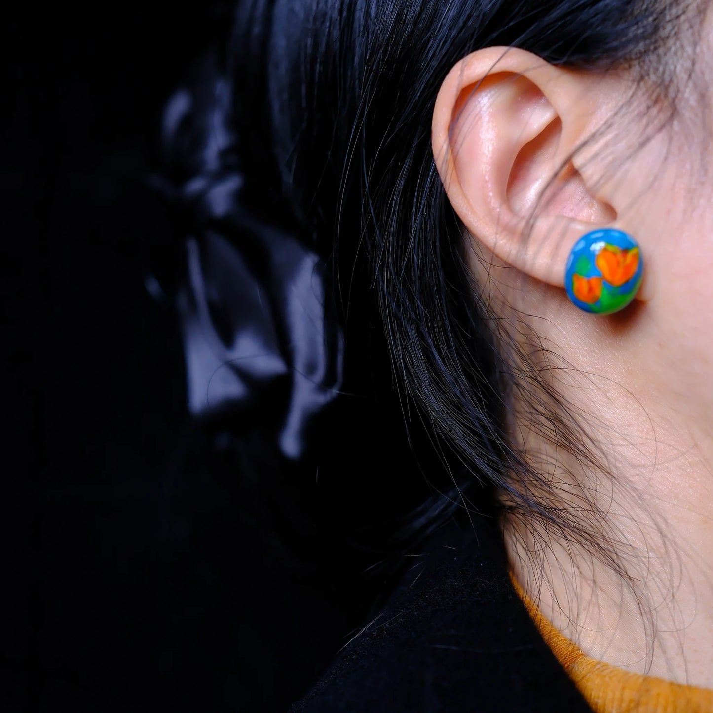 F136 titanium alloy Colorful Abstract Swirl Stud/original hand painted studs/hand-drawn/handmade