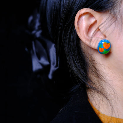 F136 titanium alloy Colorful Abstract Swirl Stud/original hand painted studs/hand-drawn/handmade
