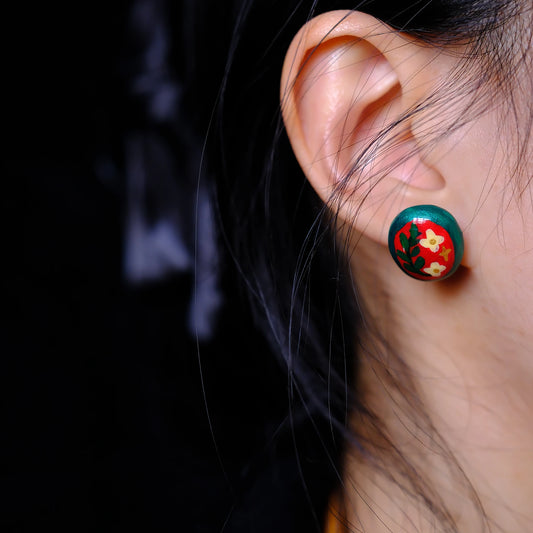 F136 titanium alloy Festive Floral Medallion Stud/original hand painted studs/hand-drawn/handmade
