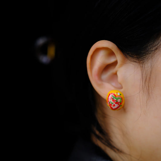F136 titanium alloy Lucky Persimmon Blessing Stud/original hand painted studs/hand-drawn/handmade/