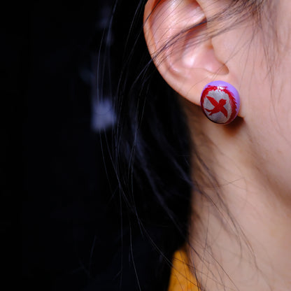 F136 titanium alloy Scarlet Swallow Silhouette Stud/original hand painted studs/hand-drawn/handmade