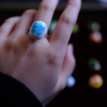 Hand-Painted Blue Butterfly Adjustable Ring/hand-drawn ring/handmade ring