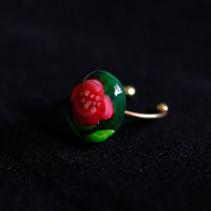Hand-Painted Camellia Adjustable Ring/hand-drawn ring/handmade ring