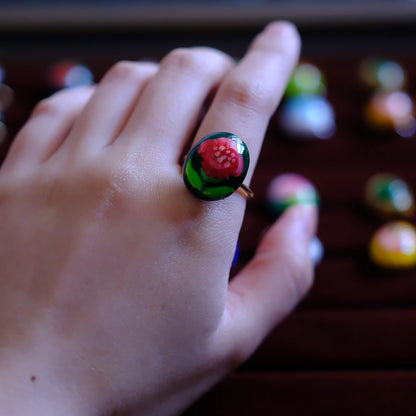 Hand-Painted Camellia Adjustable Ring/hand-drawn ring/handmade ring