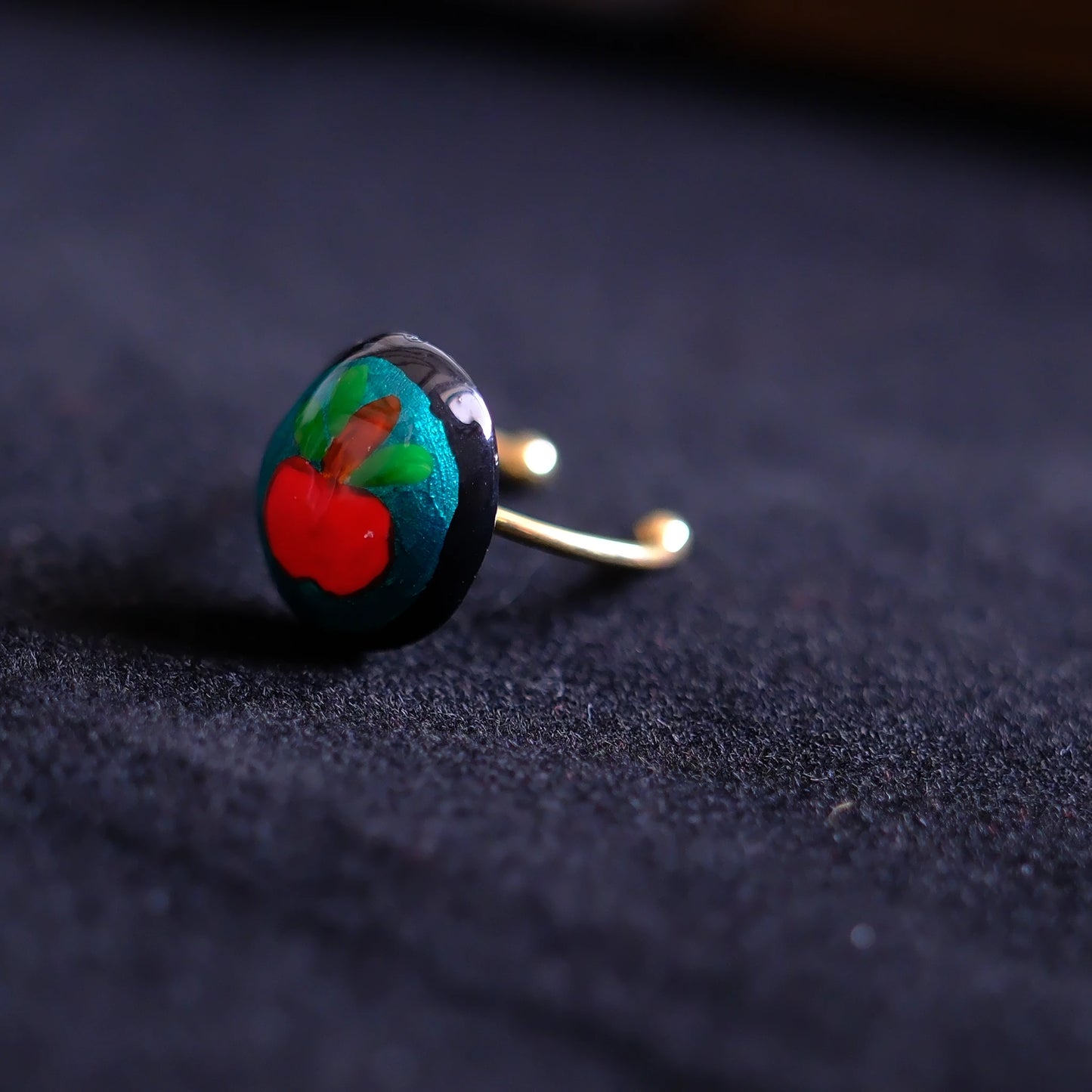 Hand-Painted Apple Adjustable Ring/hand-drawn ring/handmade ring