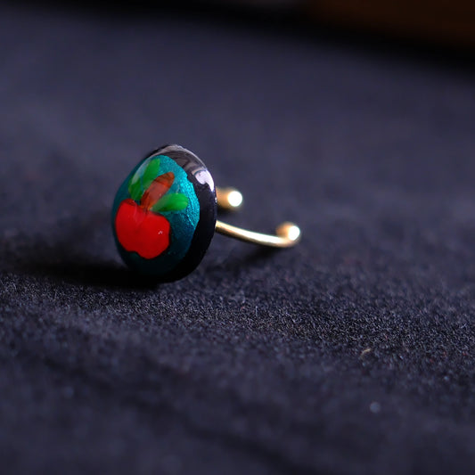 Hand-Painted Apple Adjustable Ring/hand-drawn ring/handmade ring