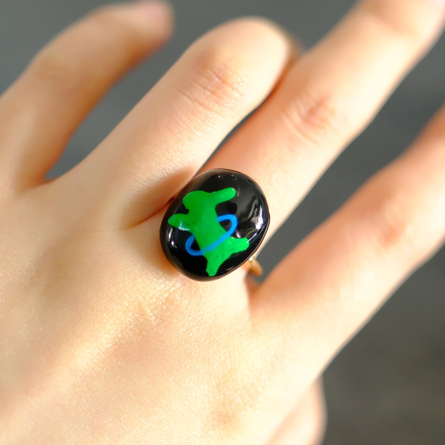 Hand-Painted Green Figure Adjustable Ring/hand-drawn ring/handmade ring