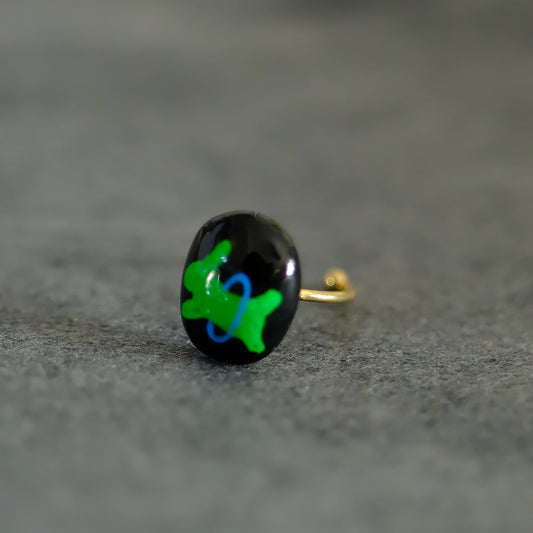F136 titanium alloy Green dogs on White stud/original hand painted studs/hand-drawn/handmade
