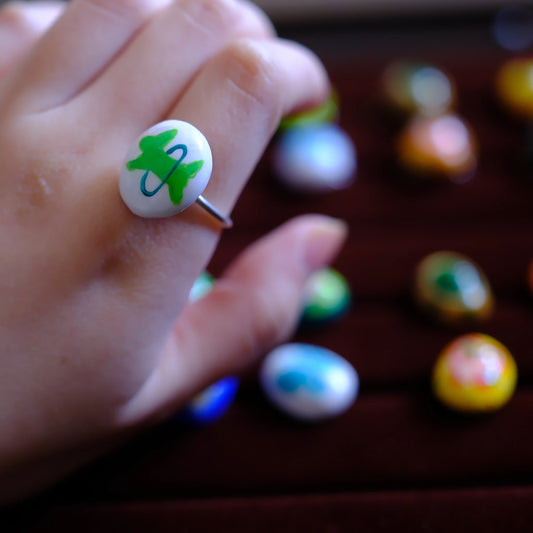 Hand-Painted Green Figure Adjustable Ring/hand-drawn ring/handmade ring