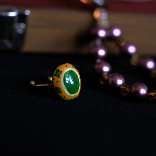 Hand-Painted Emerald-like Adjustable Ring/hand-drawn ring/handmade ring
