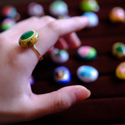 Hand-Painted Emerald-like Adjustable Ring/hand-drawn ring/handmade ring