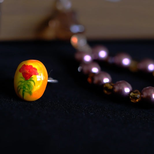 Hand-Painted Sunset Floral Adjustable Ring/hand-drawn ring/handmade ring
