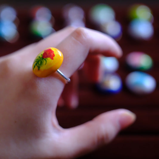 Hand-Painted Sunset Floral Adjustable Ring/hand-drawn ring/handmade ring