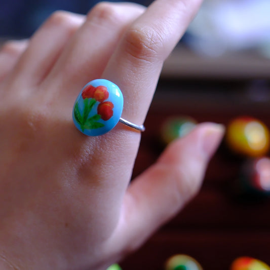 Hand-Painted Flower Cluster Adjustable Ring/hand-drawn ring/handmade ring