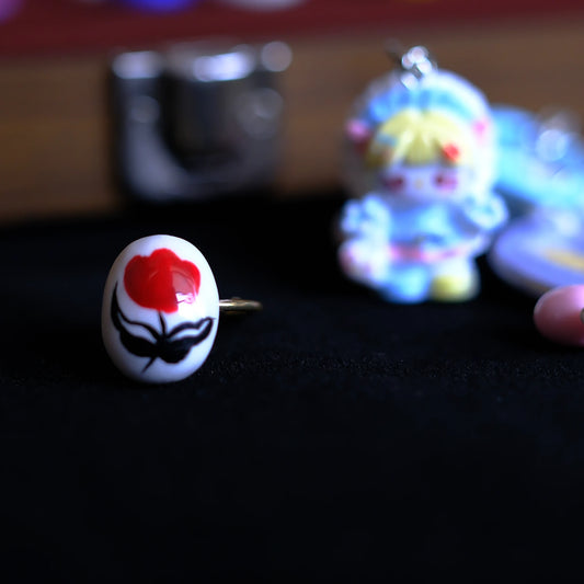 Hand-Painted Red Bloom Adjustable Ring/hand-drawn ring/handmade ring