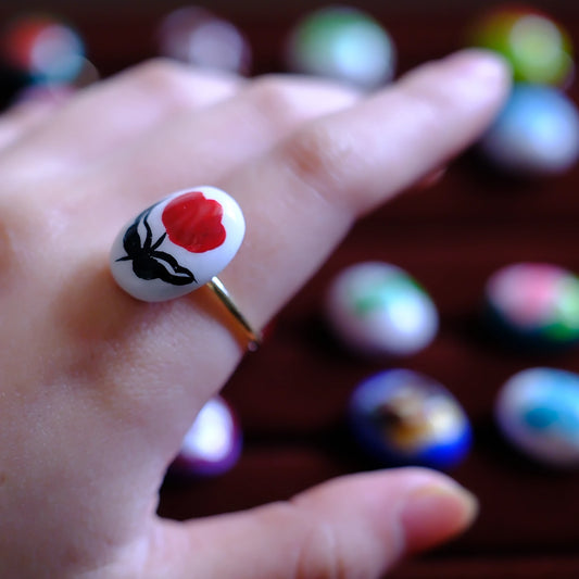 Hand-Painted Red Bloom Adjustable Ring/hand-drawn ring/handmade ring