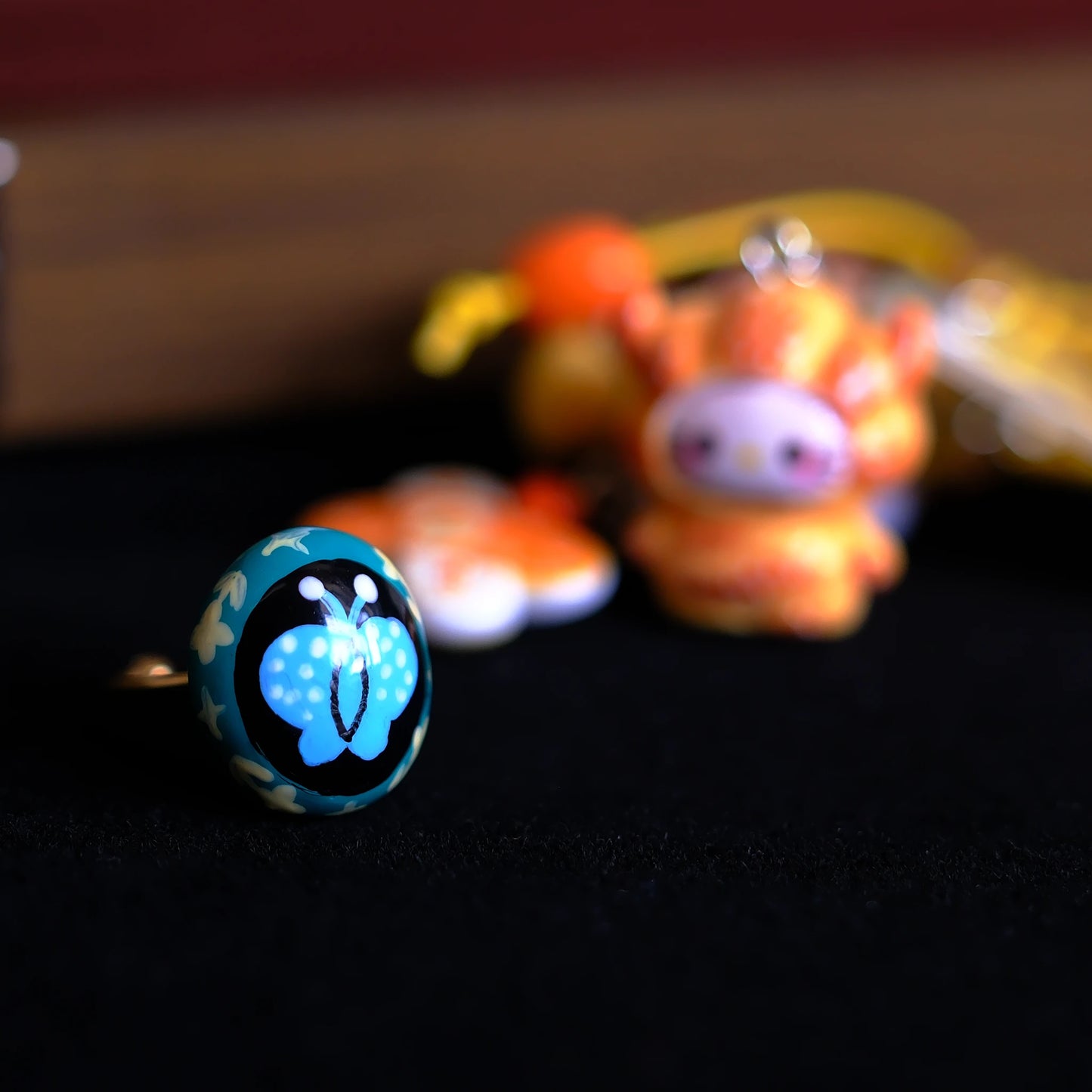 Hand-Painted Butterfly Adjustable Ring/hand-drawn ring/handmade ring