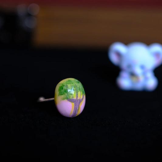 Hand-Painted Pastel Tree Adjustable Ring/hand-drawn ring/handmade ring