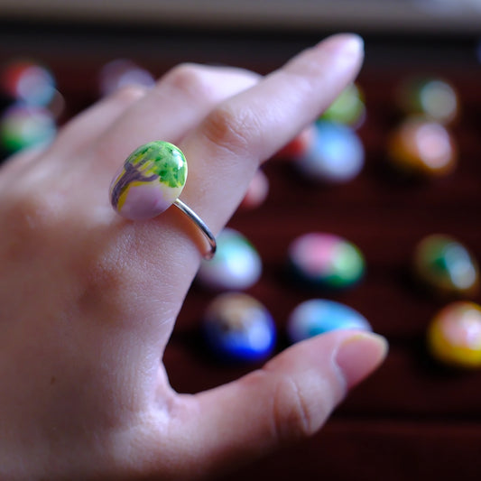 Hand-Painted Pastel Tree Adjustable Ring/hand-drawn ring/handmade ring