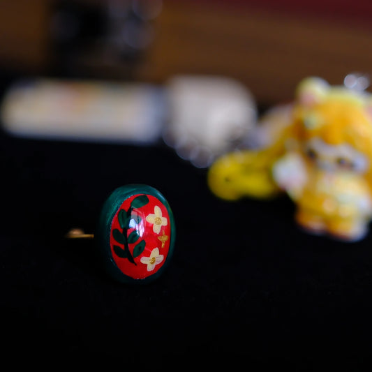 Hand-Painted Folk Floral Adjustable Ring/hand-drawn ring/handmade ring