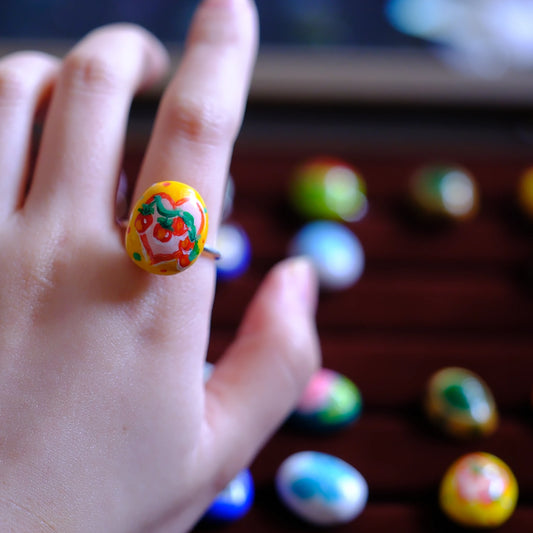 Hand-Painted Cherry Heart Adjustable Ring/hand-drawn ring/handmade ring