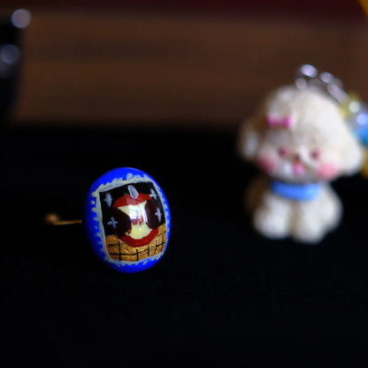 Hand-Painted Art Frame Creative Apple Adjustable Ring