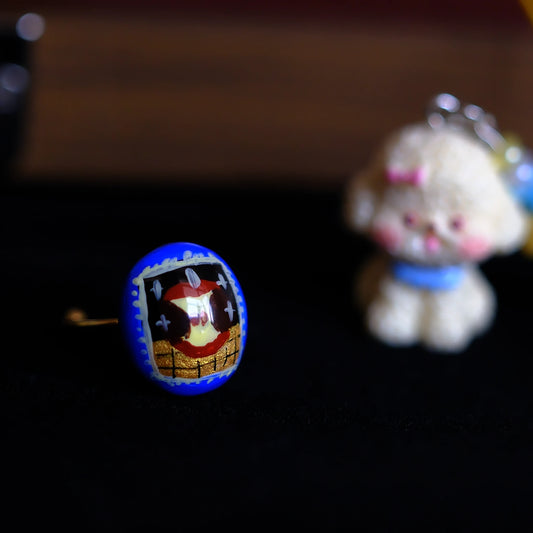 Hand-Painted Art Frame Creative Apple Adjustable Ring