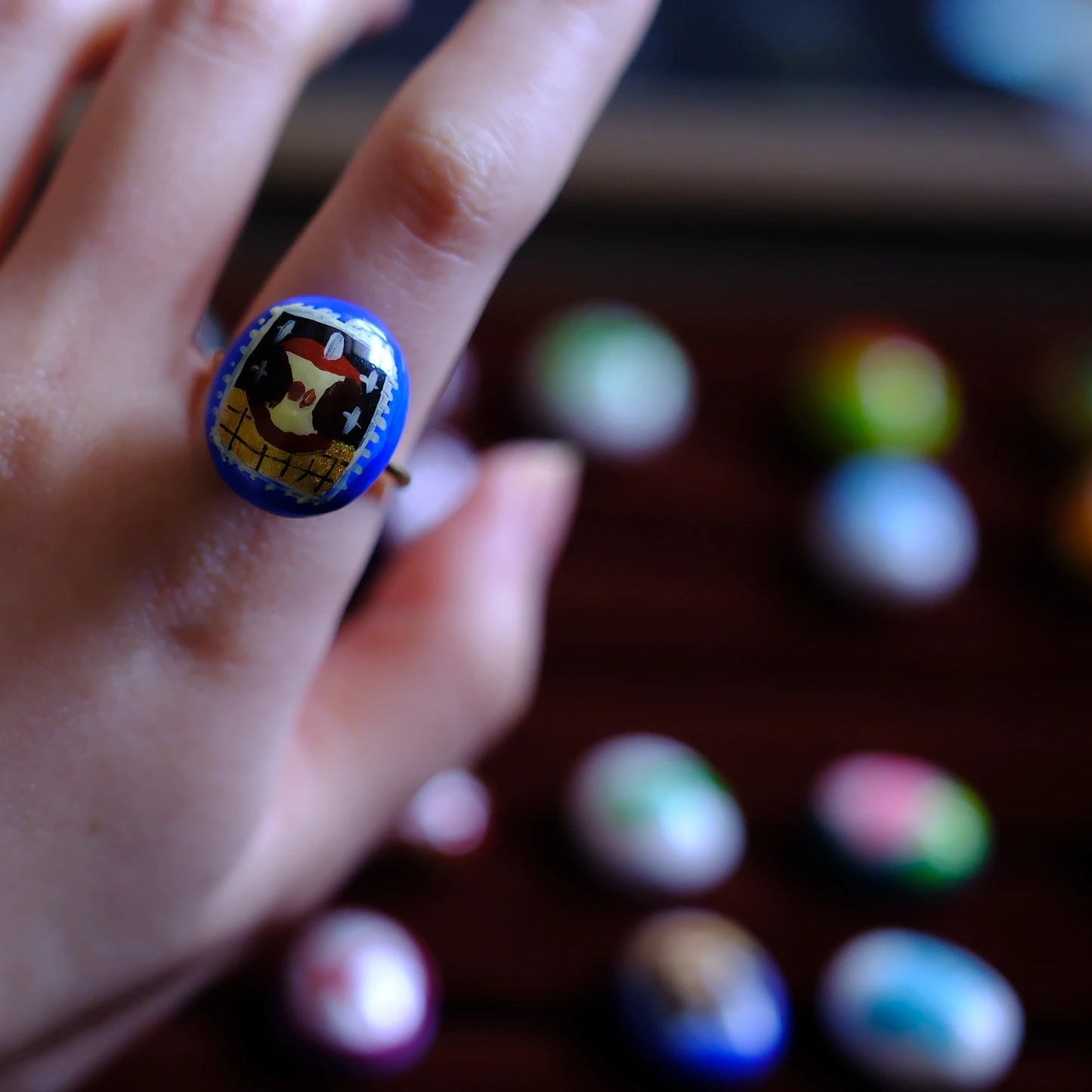 Hand-Painted Art Frame Creative Apple Adjustable Ring