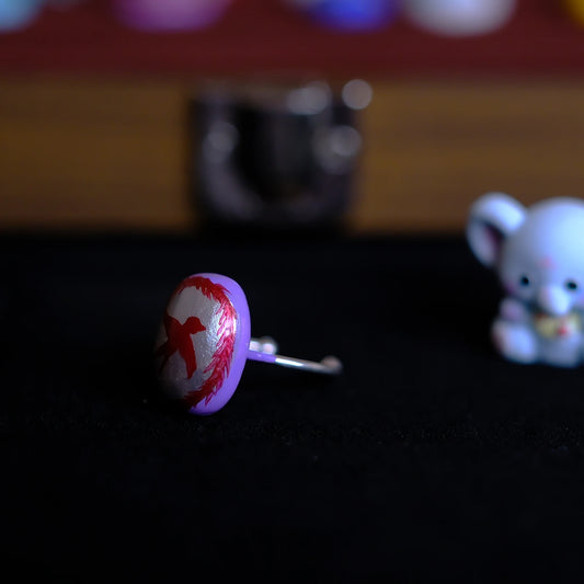 Hand-Painted Red Swallow Adjustable Ring/hand-drawn ring/handmade ring